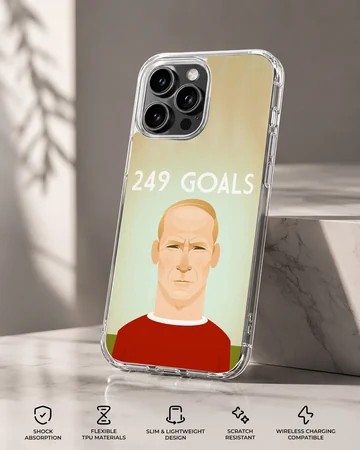 Bobby Charlton digital illustration with 249 goals text on phone case — Specs