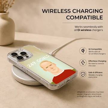 Bobby Charlton digital illustration with 249 goals text on phone case — Charging