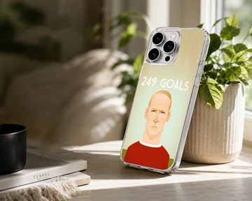 Bobby Charlton digital illustration with 249 goals text on phone case — Lifestyle