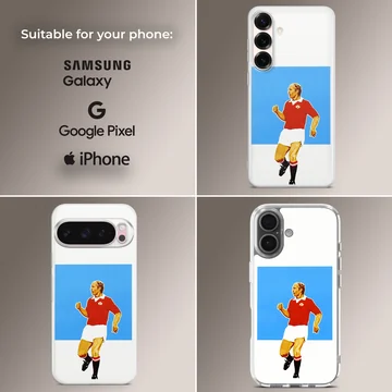 Bobby Charlton digital illustration in red and blue phone case — Collage