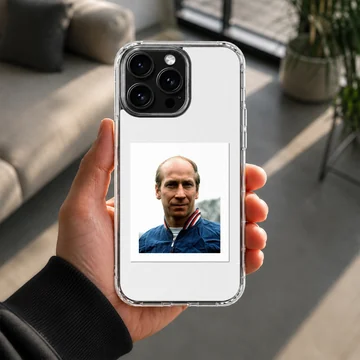 Photographic portrait of Bobby Charlton on phone case — Lifestyle