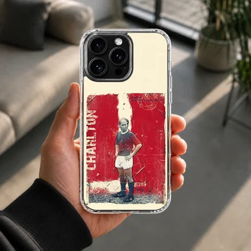 Bobby Charlton tribute illustration on phone case — Lifestyle
