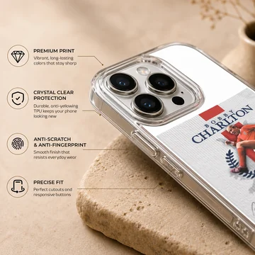 Bobby Charlton tribute design on phone case — Info