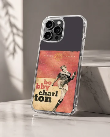 Bobby Charlton tribute art with bold typography on phone case — Hero