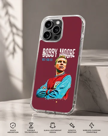 Bobby Moore tribute digital illustration on phone case — Specs