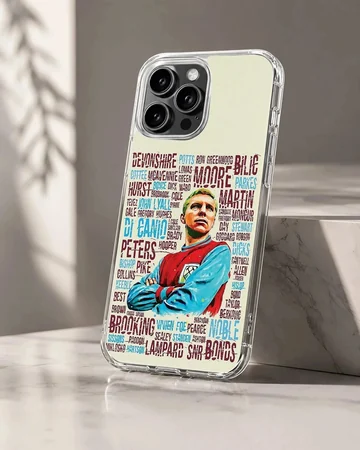 Bold typography Bobby Moore tribute design on phone case