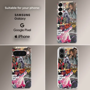 Bon Jovi montage with iconic images and text on phone case — Collage