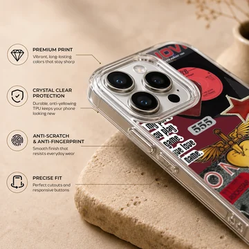 Bon Jovi collage featuring guitar, vinyl, and stars on a phone case — Info