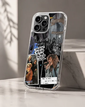 Bon Jovi photo collage with iconic lyrics on phone case — Hero