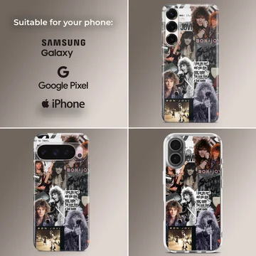 Bon Jovi collage featuring iconic photos and logos on a phone case — Collage