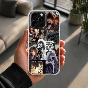 Bon Jovi collage featuring iconic photos and logos on a phone case — Lifestyle