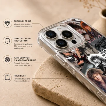 Bon Jovi collage featuring iconic photos and logos on a phone case — Info