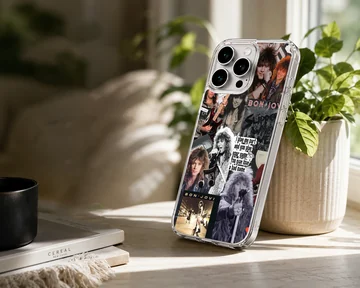 Bon Jovi collage featuring iconic photos and logos on a phone case — Lifestyle