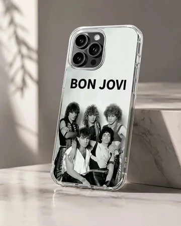 Bon Jovi band photo with bold typography on phone case.