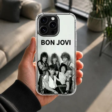 Bon Jovi band photo with bold typography on phone case. — Lifestyle