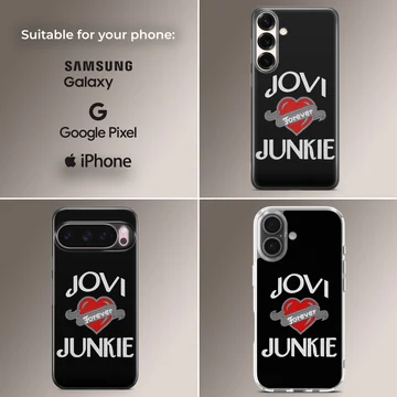 Bon Jovi phone case featuring bold typography and heart design — Collage