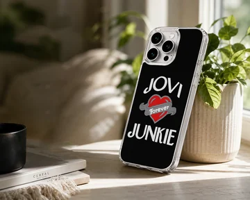 Bon Jovi phone case featuring bold typography and heart design — Lifestyle