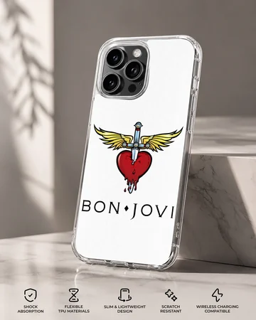 Bon Jovi heart and dagger logo with bold typography phone case — Specs