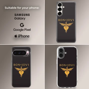Bon Jovi logo with sword and heart emblem on phone case — Collage