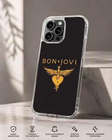 Bon Jovi logo with sword and heart emblem on phone case — Specs