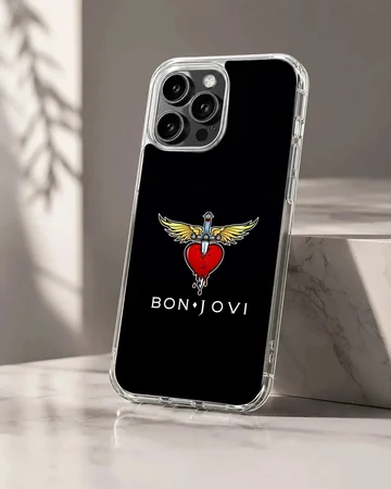 Bon Jovi heart and wings logo on a black phone case