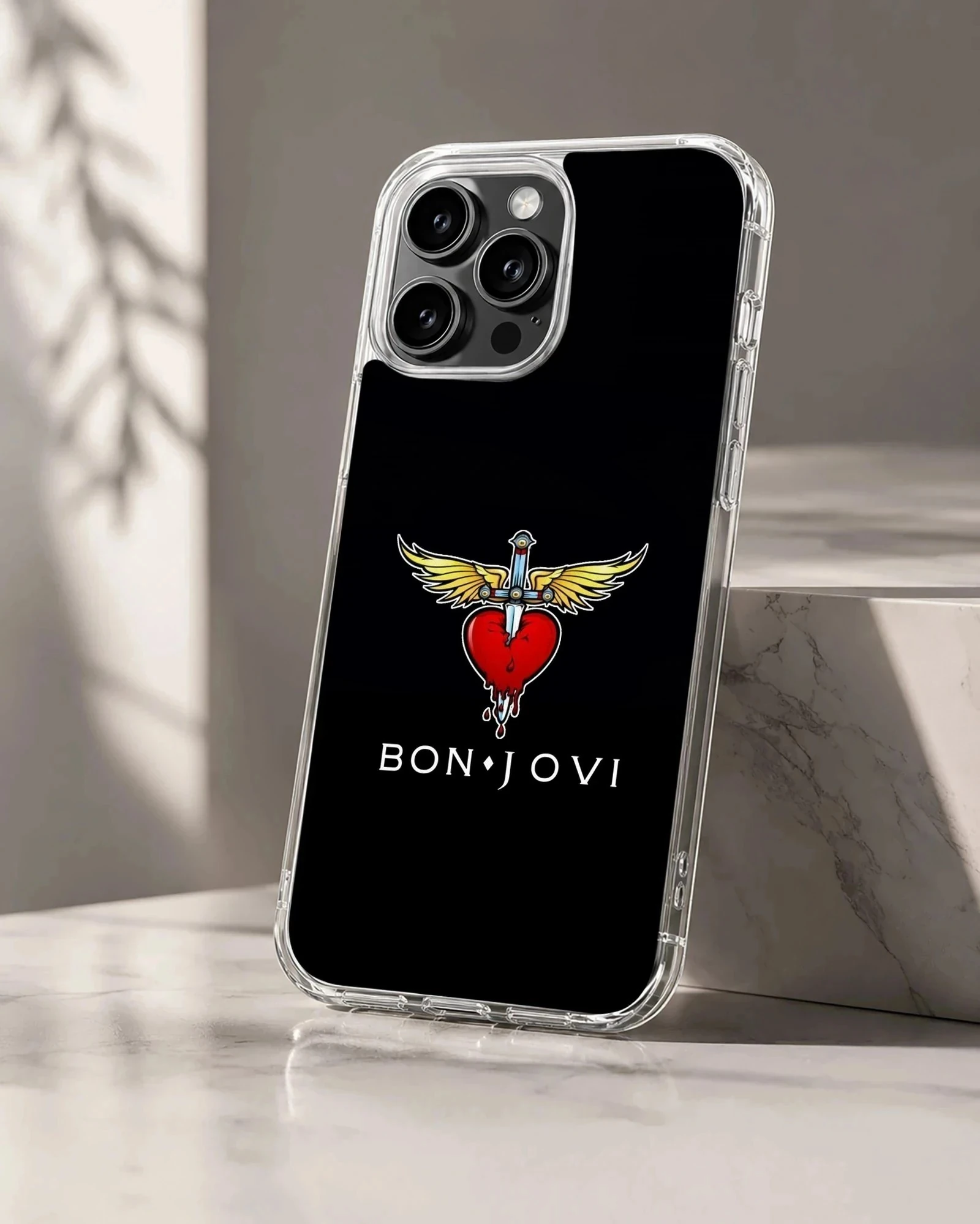 Bon Jovi heart and wings logo on a black phone case