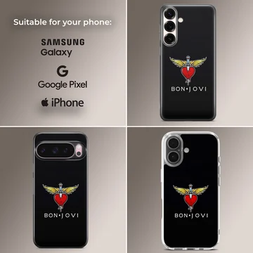 Bon Jovi heart and wings logo on a black phone case — Collage