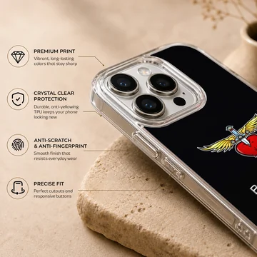 Bon Jovi heart and wings logo on a black phone case — Info