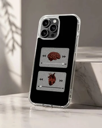 Quirky illustration of a brain and heart on a phone case