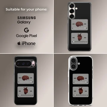 Quirky illustration of a brain and heart on a phone case — Collage