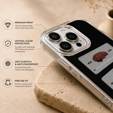 Quirky illustration of a brain and heart on a phone case — Info