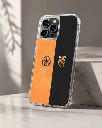 Abstract brain and heart design in orange and black phone case