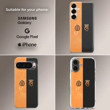 Abstract brain and heart design in orange and black phone case — Collage