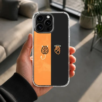 Abstract brain and heart design in orange and black phone case — Lifestyle