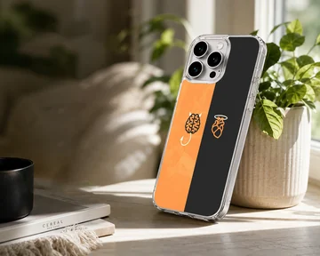 Abstract brain and heart design in orange and black phone case — Lifestyle