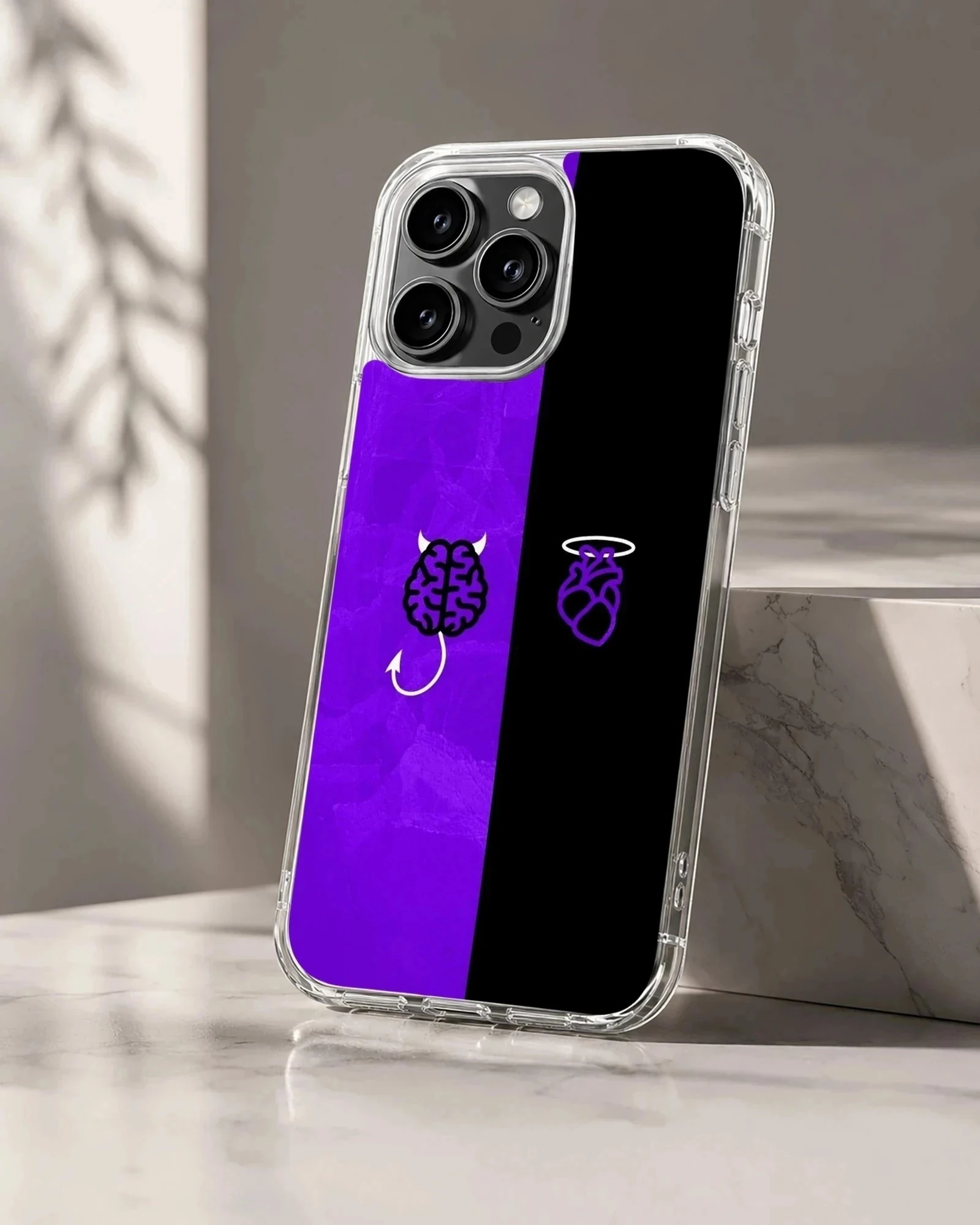 Brain and Heart abstract design featuring a brain and heart in purple and black phone case