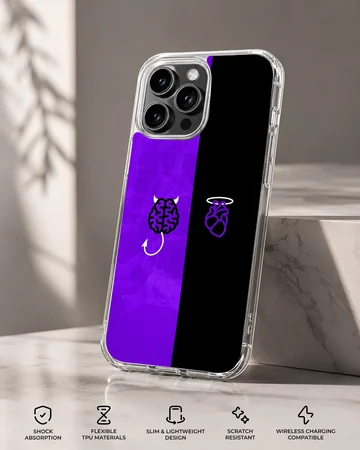 Brain and Heart abstract design featuring a brain and heart in purple and black phone case — Specs