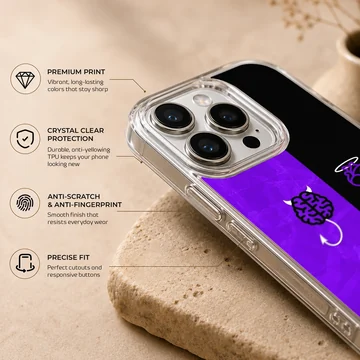 Brain and Heart abstract design featuring a brain and heart in purple and black phone case — Info
