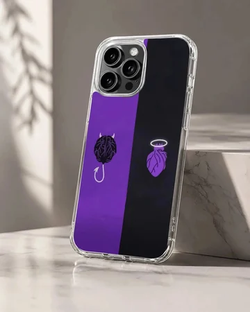 Surreal brain and heart design phone case with purple and black tones