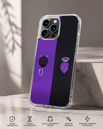 Surreal brain and heart design phone case with purple and black tones — Specs