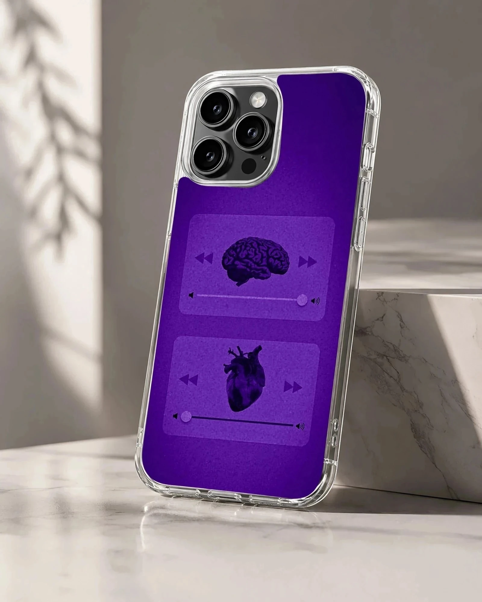Brain and heart design on a purple phone case
