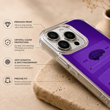 Brain and heart design on a purple phone case — Info