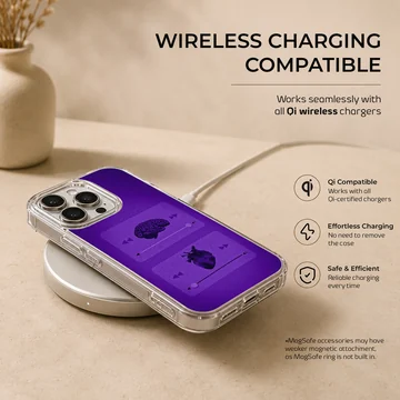 Brain and heart design on a purple phone case — Charging