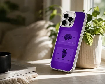 Brain and heart design on a purple phone case — Lifestyle