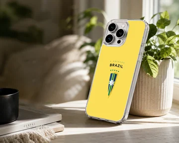 Brazil Flag design on a yellow phone case — Lifestyle