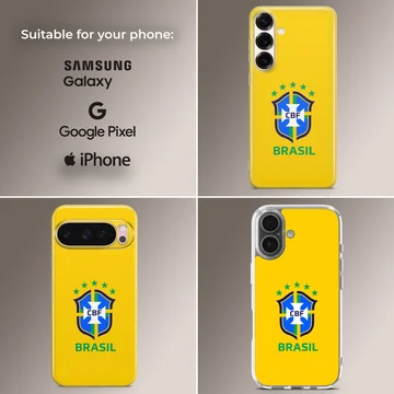 Brazil flag with vibrant crest on phone case — Collage