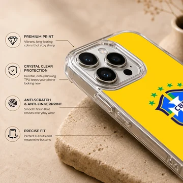 Brazil flag with vibrant crest on phone case — Info