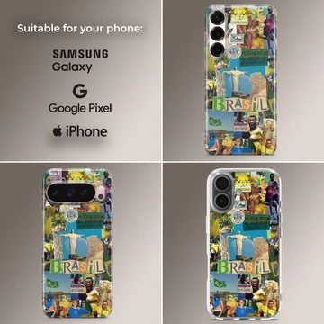 Brazil flag collage with colorful iconic imagery on phone case — Collage