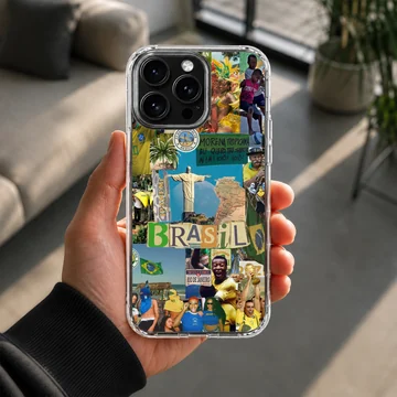 Brazil flag collage with colorful iconic imagery on phone case — Lifestyle