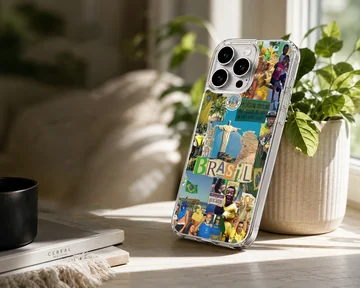 Brazil flag collage with colorful iconic imagery on phone case — Lifestyle